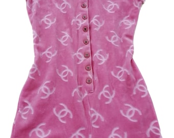 Vintage Chanel S/S 1996 Pink Velour Romper