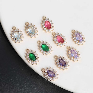 10pcs Clear Crystal Glass oval Pendant Charm, Gold plated Faceted Frame Glass Connector, Necklace Pendant, Jewelry Supplies Findings