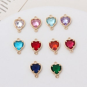 10pcs Gold Heart Crystal Glass Charm Pendant,Glass Faceted Lucite Connector,Gemstone Charms, Jewelry Making Findings, 10x14mm