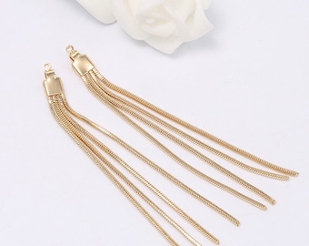 6pcs 14k Gold Plated Brass Chain Tassel Charm, Long Tassels Pendant, Earring or necklace Pendant, Jewelry Making Earring Findings