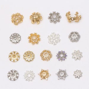 10pcs Gold Plated Flower Beadcaps, Silver End Caps,CZ Flower beadcaps, Bulk bead caps,Hollow Out Bead Cap, Craft Supplies
