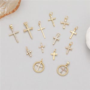 6pcs CZ Pave Cross Charm, Minimalist Cross Pendant, Gold Plated Cross Pendant, Cross Necklace Charms, DIY Jewelry Supplies