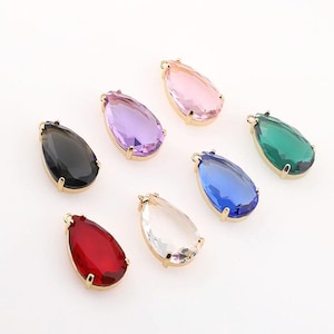 10pcs 18x30mm Teardrop Crystal Glass Charm, Gold Plated Water Drop Glass Pendant, Gemstone Jewelry Supplies, DIY Jewelry Findings
