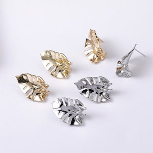 4pcs Gold Plated Leaf Ear Studs with loop, Earring Studs With 925 Sterling Silver Pin, Earring Connector, Earring findings jewelry supply
