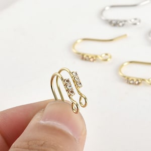 10pcs Zircon Earrings Hook,Gold Plated Brass Ear Hook, Earwire Hooks, Fish Hook Earring, Earring Components,CZ Pave Earrings