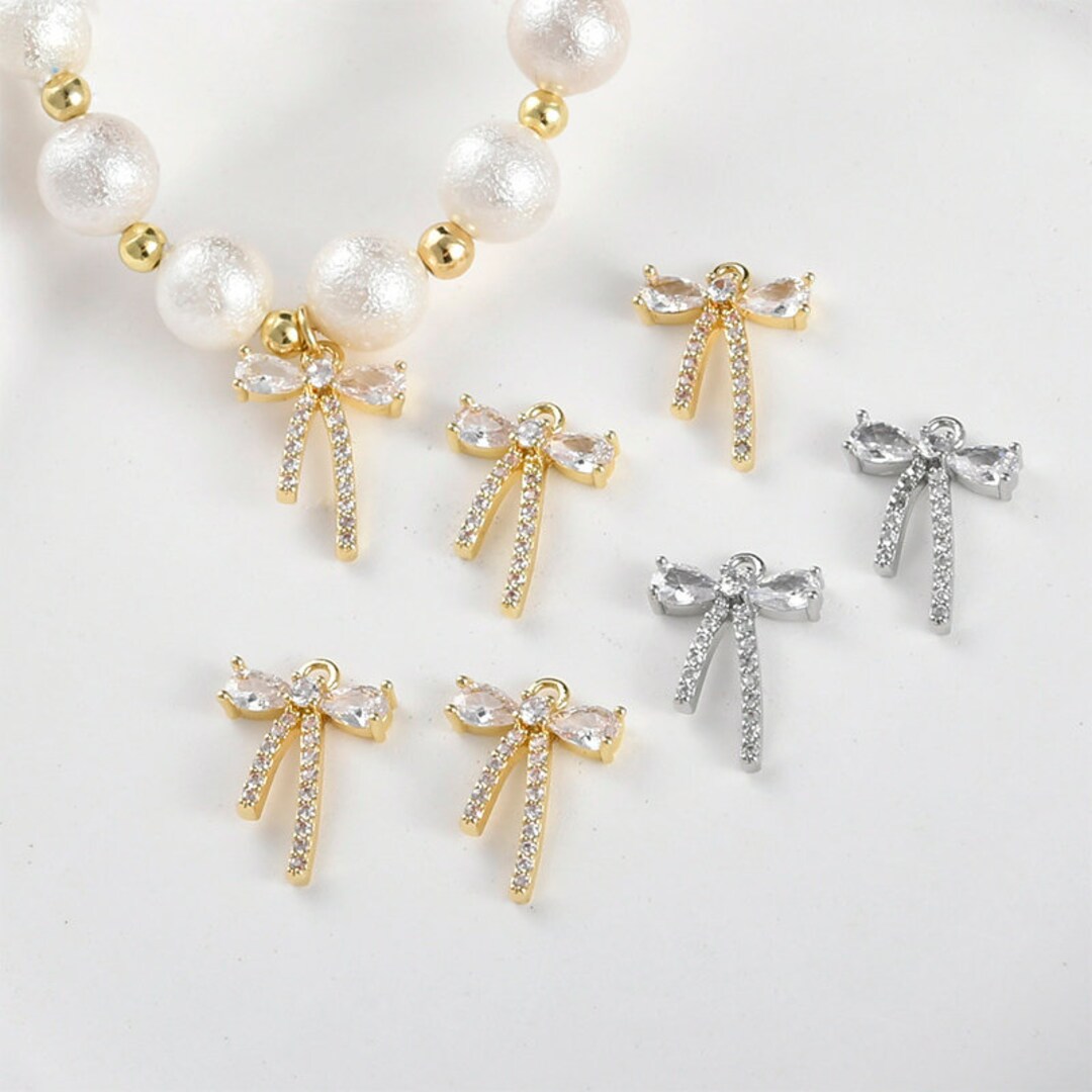 Modern Lace Necklace With Black Zircon Beads Bow Tie Lace Pearl Love Heart Pendant 45 Cm main image 0
