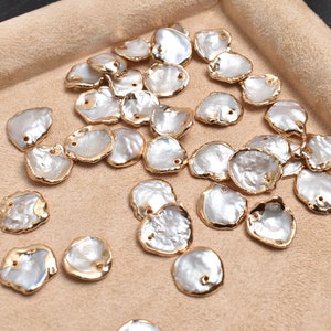 2pcs Gold Framed Baroque Pearl Charm, irregular Natural Pearl Pendants Charm, Fresh Water Pearl Charm,DIY Jewelry Supplies