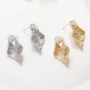 4pcs Gold Plated Brass Rhombus Ear Studs, Post earring ,Square Zircon Earring Studs With loop, Earring findings jewelry supply