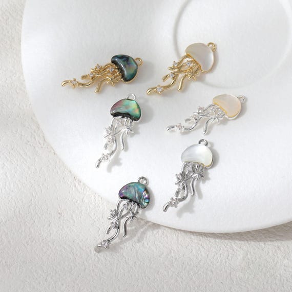 Gold Plated Brass Jellyfish Pendnat,Shell Ocean Charm Jewelry, diy Earrings Attachment