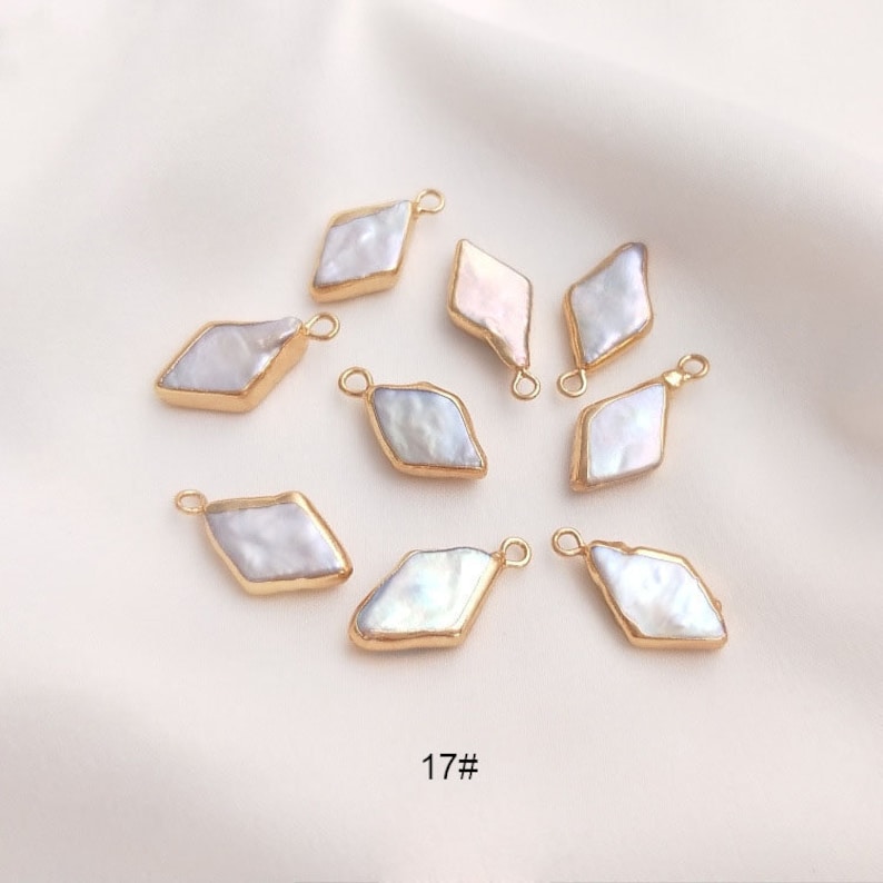 4pcs Gold Framed Pearl Charm, Natural Baroque Pearl Pendants Connectors ...