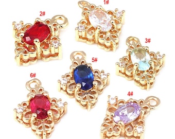 6 Stück Rhombus Form Kristallglas Anhänger Charm, vergoldetem Glas Anhänger, facettierter Rahmen Glas Connector Charm, Schmuck liefert Zubehör