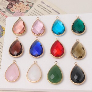 10pcs 18*25mm Water drop Charm, Crystal Glass Teardrop Pendant,Gold plated Necklace Connector, Handmade Jewelry Supplies Findings