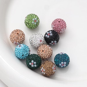 10pcs 16mm Full Rhinestone Beads, Polymer Clay Round Beads, Floral Beads, DIY Beadable Pens,Keychain Beads, Making Jewelry