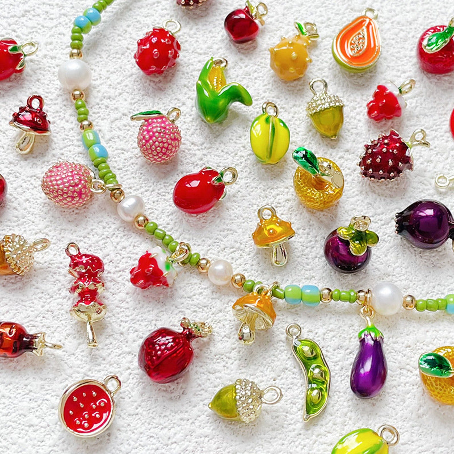 10pcs Enamel 3D Fruit Collection Charm, Gold Plated Strawberry/durian ...