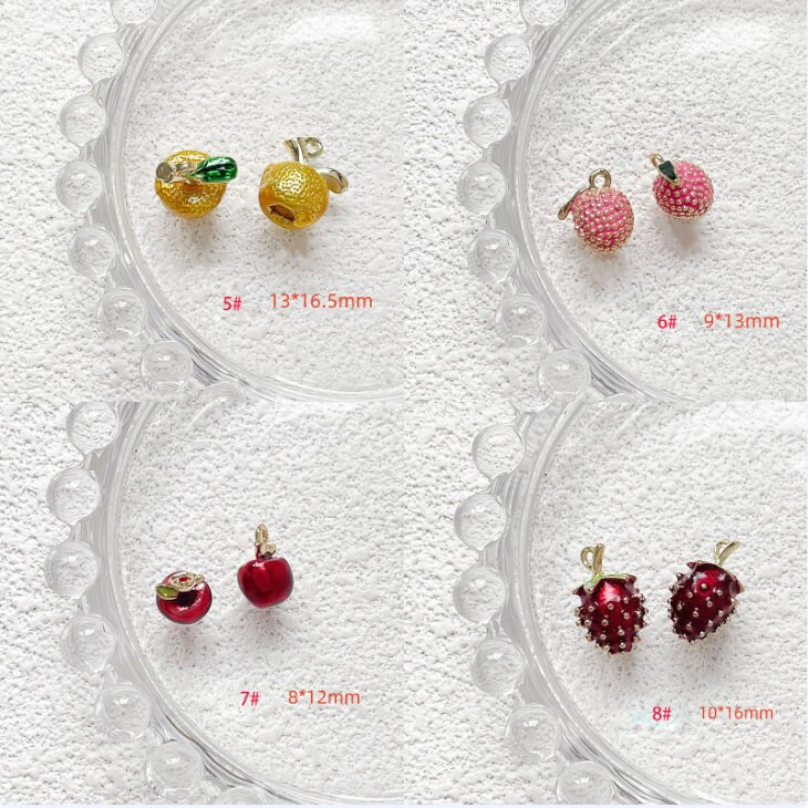 10pcs Enamel 3D Fruit Collection Charm, Gold Plated Strawberry/durian ...