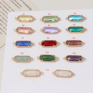 10pcs Rectangle Oval Crystal Glass Charm,Gold plated glass Connector, Faceted Frame Glass Pendant Connector,Making Jewelry Supplies Findings