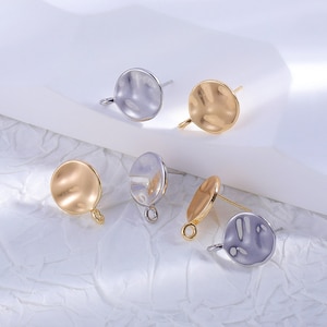 10pcs 18k Gold Plated Round Ear Studs, Dainty Earring Studs With Loop, Post Earring connector, earring findings jewelry supply