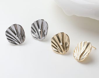 6pcs Gold Plated Shell shape Earrings Post, Brass Studs with Sterling Silver Needle