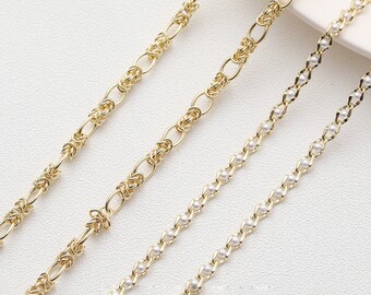 50cm Gold Plated Brass Pearl Chains, Handmade Cable Link, DIY Bracelet Necklace Chain