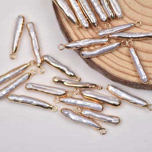 Gold Framed Baroque Pearl Pendant, Natural Pearl Bar Pendants Charm, Irregular Pearl,Fresh Water Pearl Charm, Jewelry Supplies