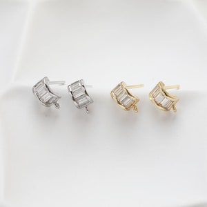 6pcs 14k Gold Plated Brass C-shape Ear Studs, Zircon Earring Studs With Loop, Post Earring connector, earring findings jewelry supply