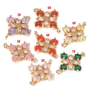 4pcs Flower shape Crystal Glass Pendant Charm, Faceted Frame Glass Connector Charm, Gold plated  pendant,Gemstone Jewelry Supplies Findings