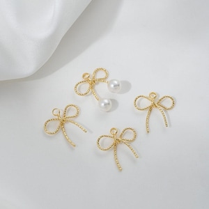 10pcs Dainty Bowknot Charm, 14k Gold Plated Brass Bow tie Pendant, Bow Pendant for Making Jewelry, Earring Attachment