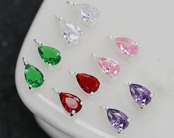 10 colgantes pequeños de lágrima de 4 x 8 mm con circonita cúbica con corte de diamante, chapados en plata, suministros de joyería.