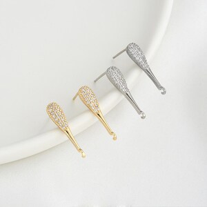 4pcs Gold Long Teardrop Stud Earring, Bar Earring Post, Paved Zircon Earring, Earring Stud Components, Jewelry Supply,High quality