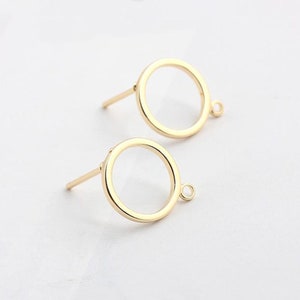 10pcs Gold Plated Round post earring, Ear Studs, Circle Earring Studs With Loop,Post Earring connector, earring findings jewelry supply