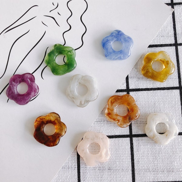 10pcs Flower-shaped Resin Charm Pendant, Acetate Acrylic Fresh Colors Hollow Flower Earring Charm DIY Jewelry findings  (no holes)