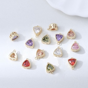 6pcs 11x8mm Triangle Crystal Glass Charm Pendant Connector, Glass Beads,Frame Glass Gemstone Pendant, Jewelry Supplies Findings
