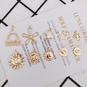 20pcs Flower Charm Pendant,gold Sun/Moon Pendant, Evil Eye Charm, Necklace pendant Jewelry Accessories, Diy Material