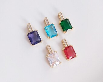 6pcs 9x17mm Rectangle Zircon Charm,Gold Plated Finding, Crystal Pendant, Geometric Jewelry,Handmade Jewelry