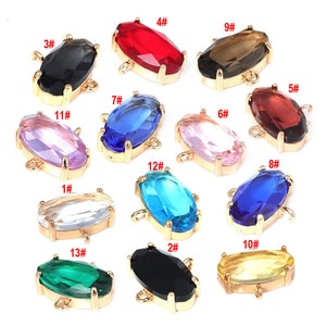 4pcs Oval Crystal Glass Connector Charm, Gold plated glass charms, Faceted Frame Glass , Necklace Charms, Gemstone Jewelry Supplies Findings