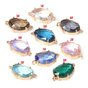 10pcs Oval shape Crystal Glass Pendant  Charm , Gold plated Pendant, Faceted Frame Glass Connector Charm, Gemstone Jewelry Supplies Findings