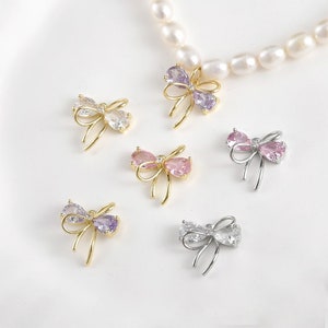 6pcs Zircon Bowknot Charm,Gold Plated Bow Pendant Charm,CZ Pave Charms, Crafts Supplies, DIY Jewelry Earring Necklace Attachment