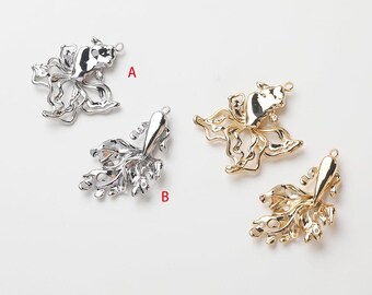 6pcs Goldfish Charms, 14k Gold Plated Brass fish Pendants for DIY Jewelry Making Supplies