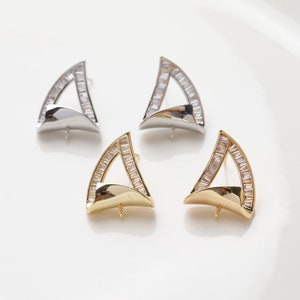 2pcs Gold Plated Triangle Post earring, Ear Studs, Zircon Earring Studs With loop, Earring connector, Earring findings jewelry supply
