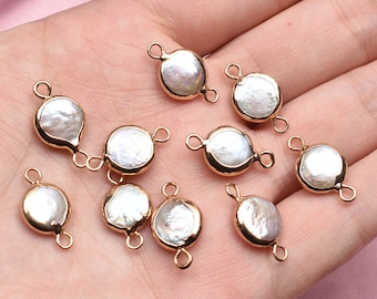 6 piezas de abalorios de perla barroca natural, conector colgante de perla de agua dulce redonda irregular chapada en oro