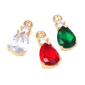 10pcs Gold plated Teardrop Crystal Glass Charm Pendant,Faceted Frame Glass Connector Charm, Gemstone Jewelry Supplies Findings