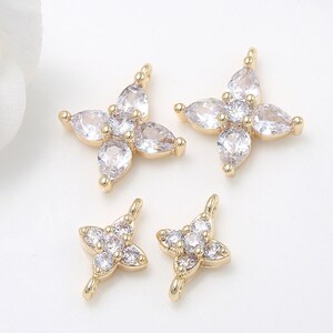 6pcs  Zircon Pendant Charm, Gold Plated Brass Flower Pendant Charm ,Earring Findings, Jewelry Making, Diy Material,Jewelry Supplies