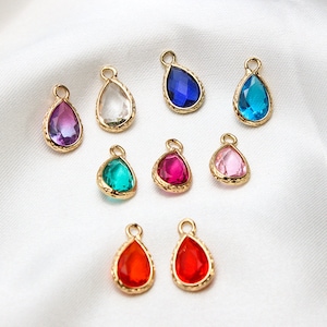 10pcs Crystal Glass Teardrop Charm Pendant,17 colors Glass Faceted Lucite Pendant,Gemstone Charms, Jewelry Supplies Findings, 14x9mm