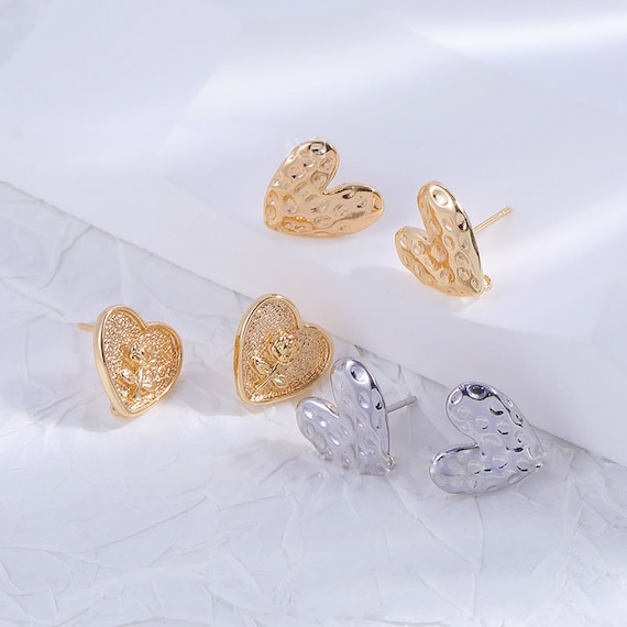 Orecchini A Bottone A Forma Di Cuore In Oro Rosa - Doppio Cuore Cavo, Ipoallergenici, 12 Mm - 2