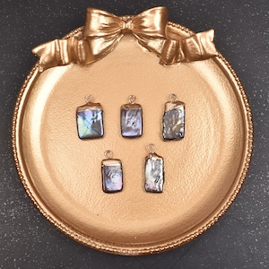6pcs Natural Baroque Pearl Charm, Rectangle Freshwater Pearl pendant, Freeform Baroque Pearl Charm, Gold Plated Edged Pearl Pendant