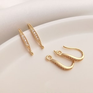 10pcs CZ Pave Earrings Hook,Gold Plated Brass Ear Hook, Earwire Hooks, Fish Hook Earring, Earring Components,Zirconia Earrings