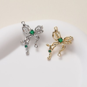6pcs Bowknot Charm, CZ Paved Bowtie Pendant,Bow With two loop,Gold Plated Finding, DIY Earring Material, Necklace Pendant, Jewelry Finding