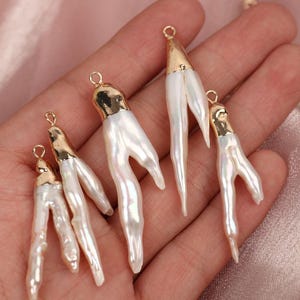 Gold Framed Baroque Pearl Pendant, Irregular Antlers Pearl Charms Pendants, Freshwater Pearl Beads, Handmade Jewelry Findings