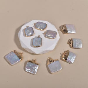 6pcs Gold Plated Edged Pearl Pendant,Natural Baroque Pearl Charm, Irregular Square Freshwater Pearl Beads,Necklace charms