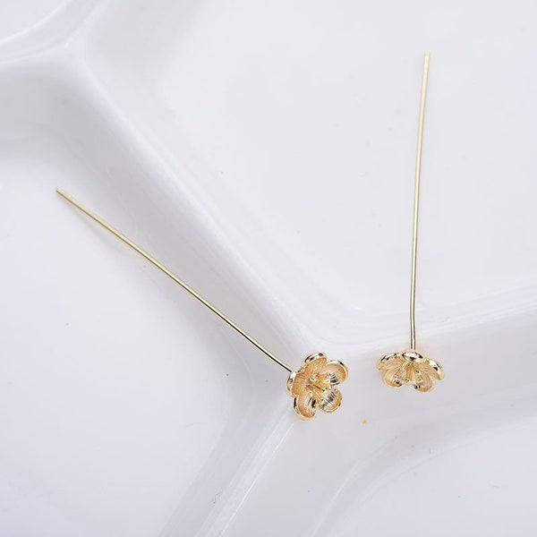 10pcs Gold Flower Headpin Fancy HeadPins 0.7x47mm, Straight Pins Diy Jewelry Making Head pins Findings, Accessories Supplies